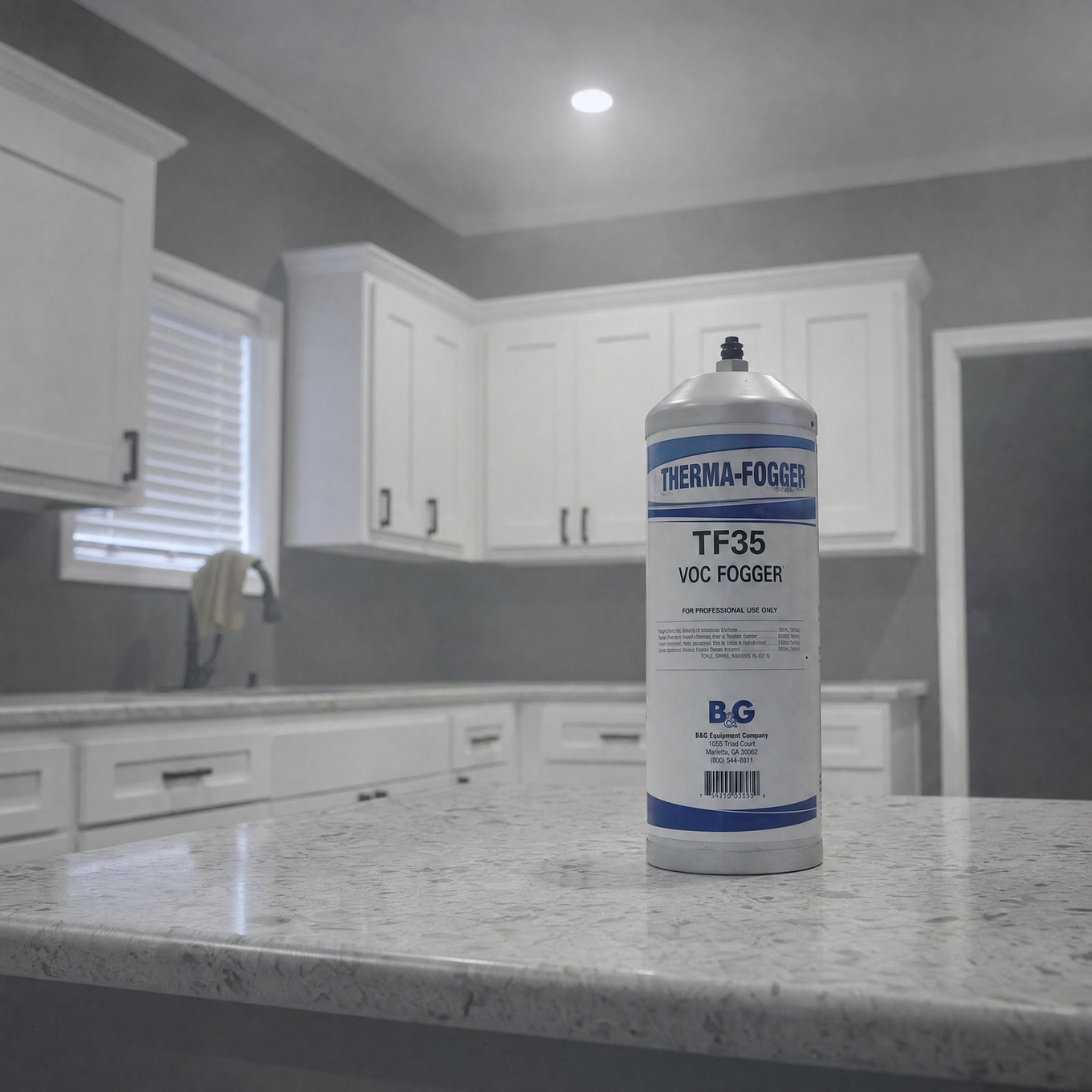 Fogger canister on kitchen counter